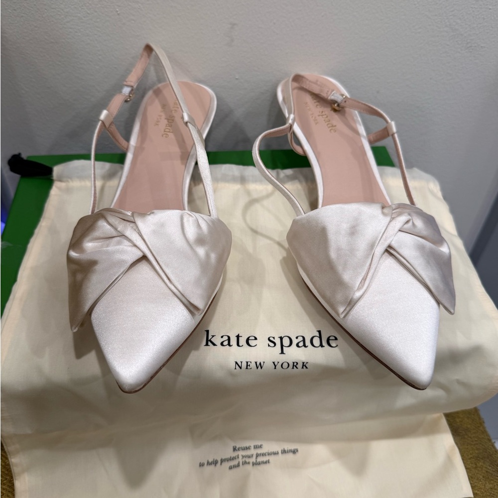 kate spade Pearl Satin Pointed-Toe Bow Slingback Flats